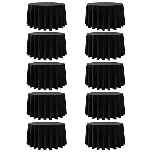 Dailyset 10-Pack Black Round Tablecloths 108 Inch for 4-5 Ft Tables - Wrinkle & Spill Resistant Polyester