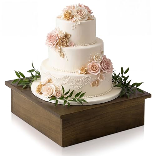 Vintage Brown Wooden Cake Stand Square Rustic Display Riser for Weddings & Events