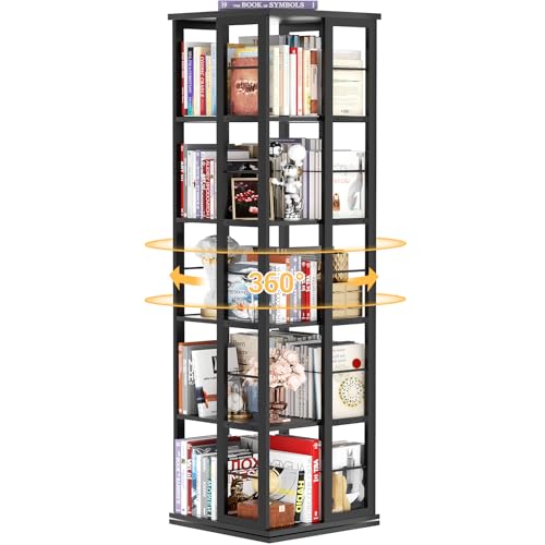Aheaplus Black 5-Tier Rotating Corner Bookshelf - 360° Spinning Wood Display