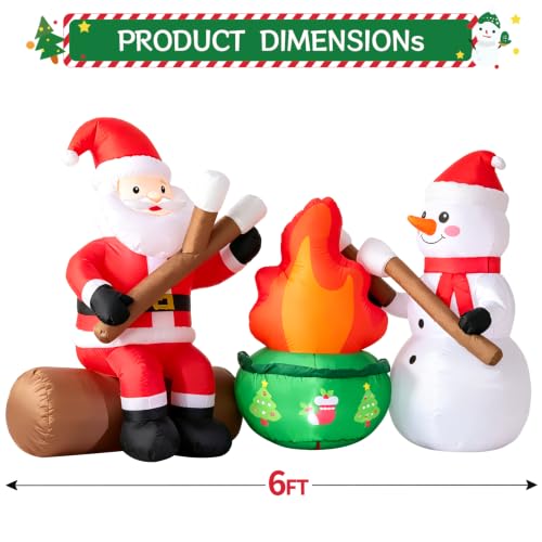 DomKom XMS CampFire 6FT Christmas Inflatable Yard Decor with Santa & Snowman, LED Light, Outdoor Lawn & Garden Xmas Party