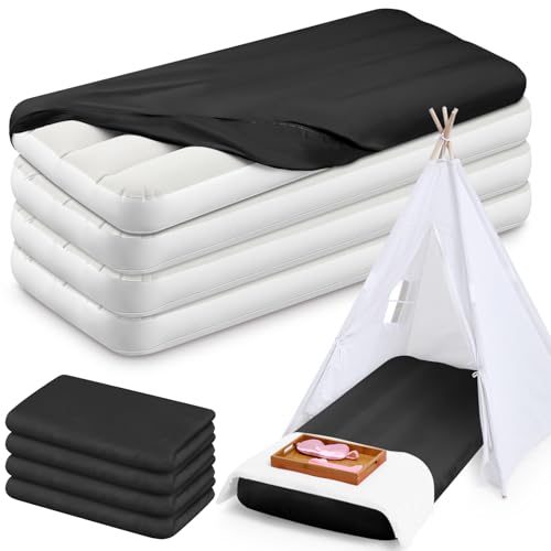 Kids Air Mattress Set with Fitted Sheet - Black, 4 Pack - Portable Sleepover Bed