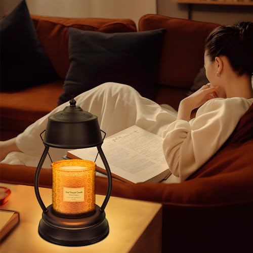YULOFMVE Black Vintage Lantern Candle Warmer Lamp with Timer & 2 Bulbs