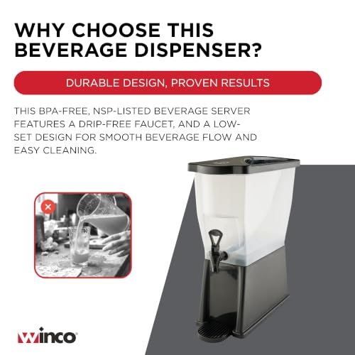 3 Gallon Slim Plastic Beverage Dispenser with Drip-Free Faucet