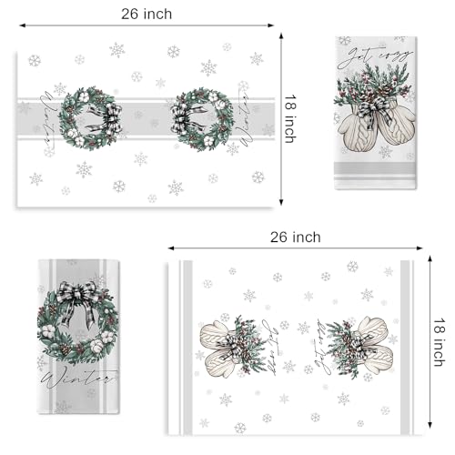 Seliem Winter Wreath Glove Kitchen Dish Towels Set of 2, Get Cozy