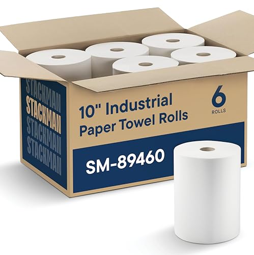 Industrial Paper Towels 10x800 White Roll Towels - High Capacity, Touchless Dispenser Ready