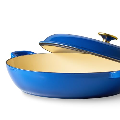 Enamel Cast Iron Dutch Oven Skillet with Lid - 3.4QT Blue Cooking Pot
