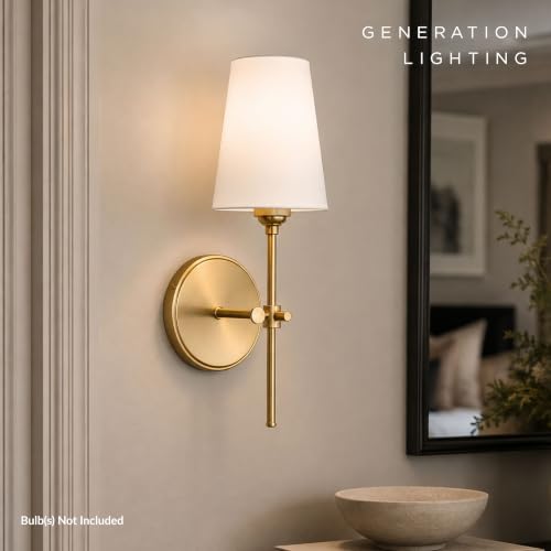 Generation Lighting Baker 1-Light Satin Brass Wall Sconce - Classic Bathroom Fixture