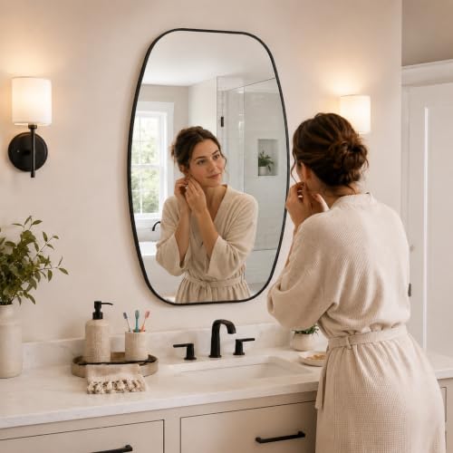 Pocetry 24x36 Inch Matte Black Capsule Bathroom Vanity Mirror - Vertical or Horizontal