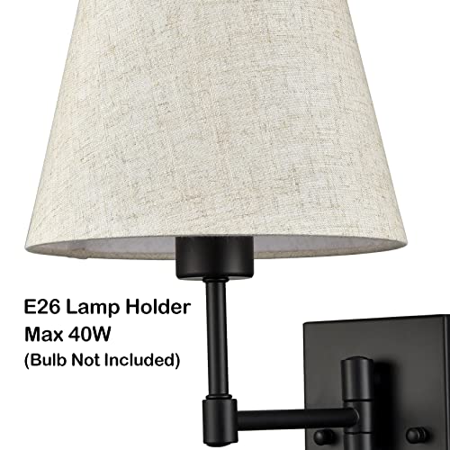 Black Swing Arm Wall Sconce Set of Two - Modern Plug-in Wall Lights with Shade for Bedroom & Living Room - Variation: Black