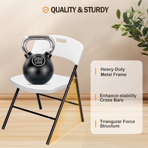 VINGLI 4 Pack Folding Plastic Chairs - White, Portable Indoor & Outdoor Seating, Supports 350 lbs