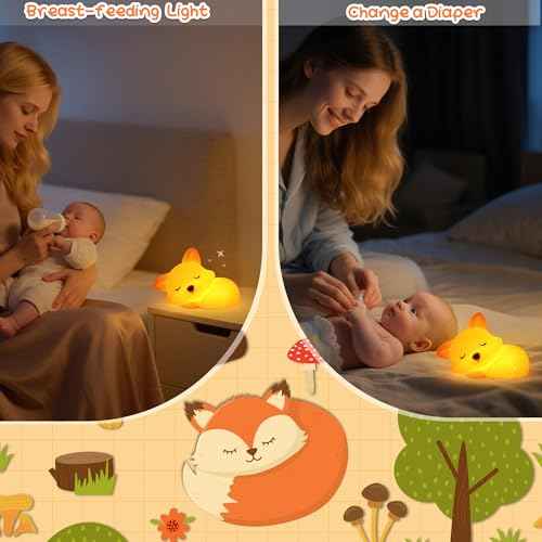 Fox Night Light for Kids, Cute Silicone Lamp with Rechargeable Dimmable 20 Mins Timer, Kids Bedside Decoration Light, Birthday Holiday Christmas Gifts Idea for Baby Girl Boy Friend