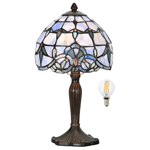 Small Blue Baroque Tiffany Table Lamp - Handcrafted Stained Glass Accent