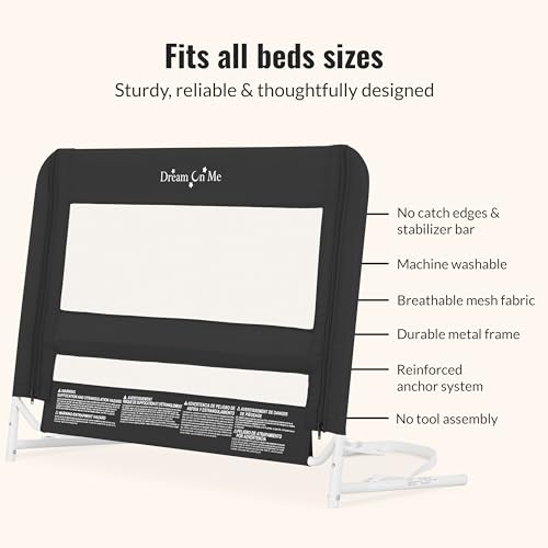 Dream On Me Mesh Toddler Bed Safety Guard Rail - Black / Modern