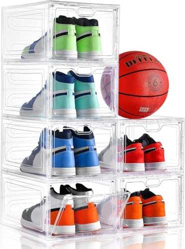 Clear Shoe Storage Box 6 Pack with Magnetic Door - Stackable Shoe Organizer for Sneakers, Fits US Size 12 - INSTY