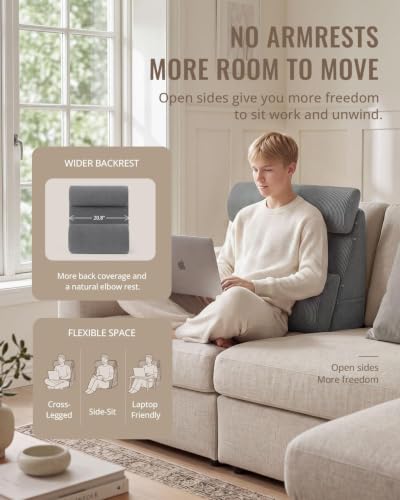 Grey Blissful Diary Reading Pillow with Wide Backrest & Adjustable Support - 19inch