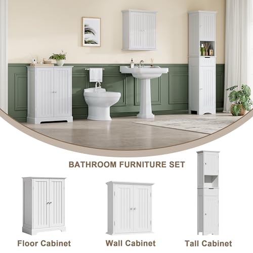 ChooChoo White Bathroom Floor Cabinet with 2 Doors & Adjustable Shelves – 11.81"D x 23.62"W x 31.5"H