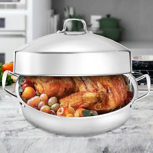 22-Inch Stainless Steel Roasting Pan with Rack and Lid for Turkey & Large Meals
