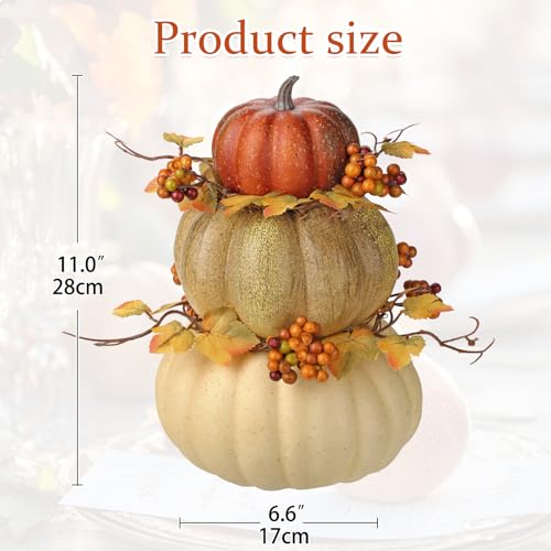 Artificial Pumpkin Fall Décor - Autumn Table Centerpiece with Faux Berries & Maple Leaves - Color #4