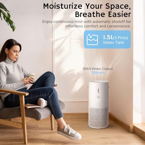 AIRTHEREAL 2-in-1 Air Purifier & Humidifier for Large Room Up to 1200
