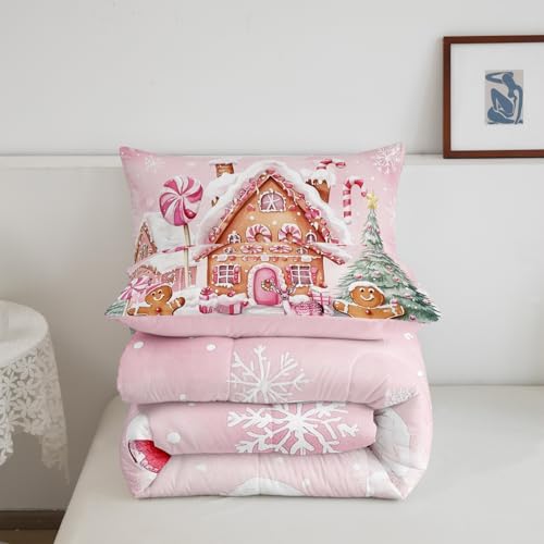 Manfei Multi 05 Full Gingerbread Comforter Set - 79x90 with 2 Pillowcases, Kids Xmas Bedding