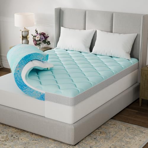 Blue 3-Inch Dual Layer Gel Cooling Memory Foam Mattress Topper Queen