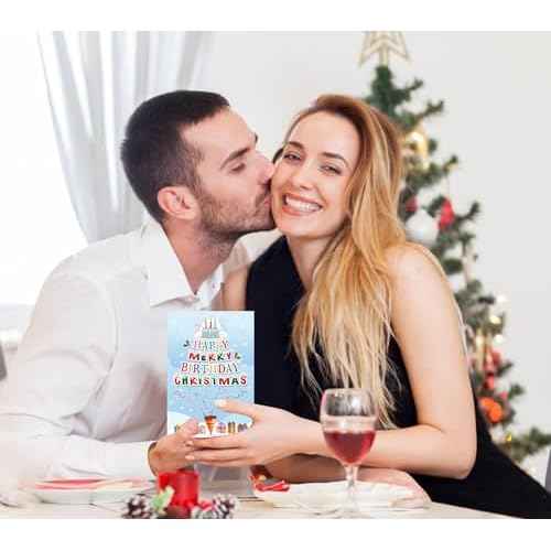 Merry Christmas Card Happy Merry Birthday Christmas Card Happy Birthday Merry Christmas Card with Envelope Funny Birthday Card Happy Christmas Birthday Card for Women Men Xmas Birthday Gift