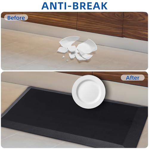 Tyrot Extra Thick Anti-Fatigue Kitchen Mat 20x32 Black, 0.9" Thick - Non-Slip Waterproof Floor Cushion