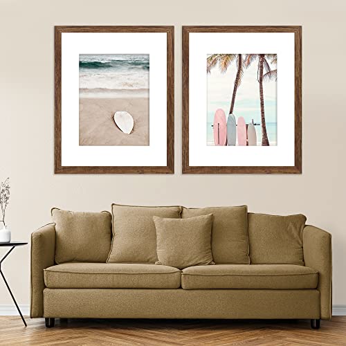 16x20 Picture Frame Set of 2 - Rustic Brown Wood Style for 11x14 Mat - Vertical & Horizontal Display