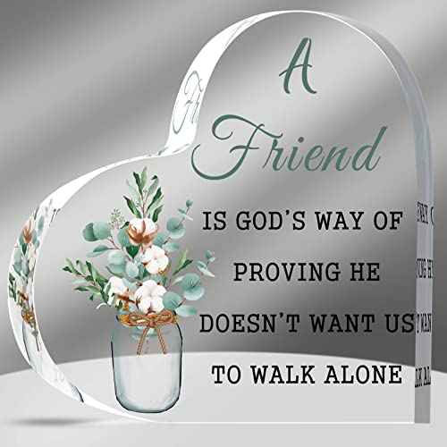 Yulejo Christmas Christian Gifts Birthday Friendship Gifts with Quotes a Friend Is God's Way of Proving He Doesn't Want Us to Walk Alone, 6 x 6 x 0.6 Inch(Heart Style)