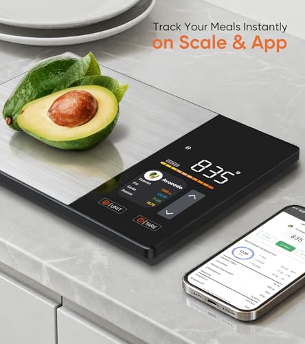 KUAIVO Black Food Scale with Nutritional Calculator, TFT Display, 23 Nutrients