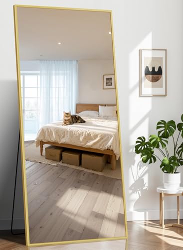 Full Length Floor Mirror 71x30in with Gold Rect Edge Frame - Standing or Wall Mountable