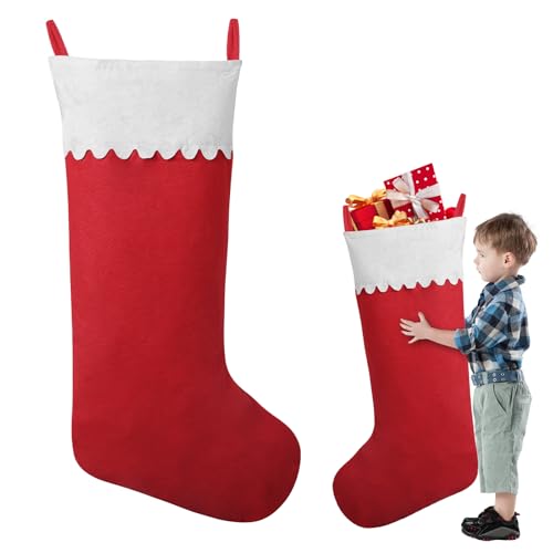 1 Pack Jumbo Felt Christmas Stockings, 38 Inches Large Red and White Felt Christmas Stockings for Xmas Tree Fireplace Hanging Decor and Holiday Party Family Home Decorations
