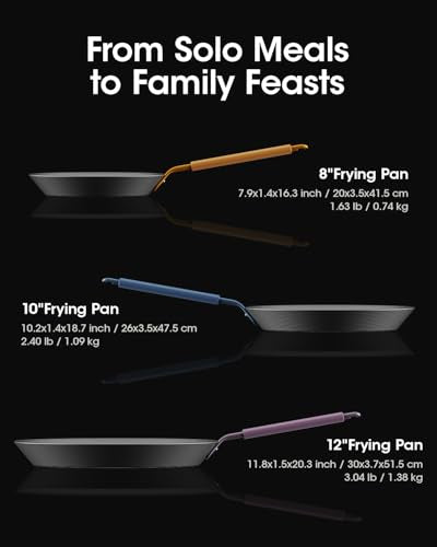 Carbon Steel Frying Pan Set 8, 10 & 12 Inch Smooth Surface Nitrided Skillets - StackBear