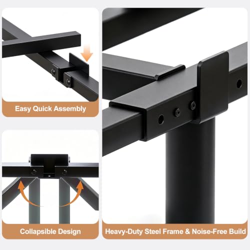 Queen Size Low Profile Metal Platform Bed Frame - Adjustable Length, Heavy Duty Support, Recessed Legs