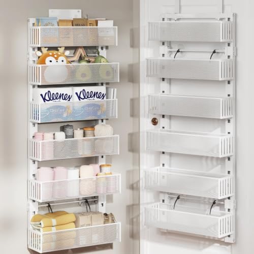 White 6-Tier Over The Door Organizer - Heavy-Duty Metal Mesh Rack, Adjustable & Wall Mountable