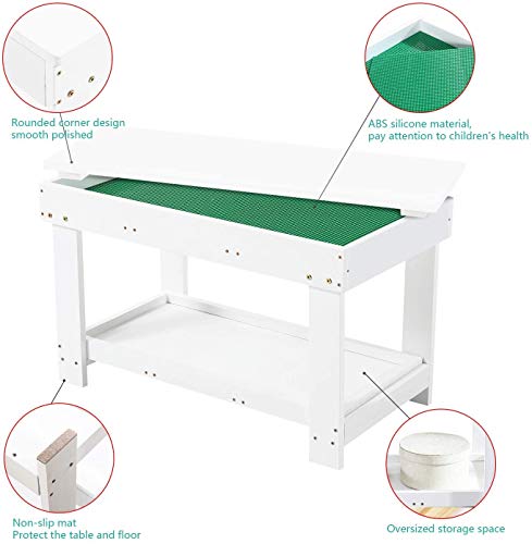 YouHi Kids Activity Table with Board & Double Storage - White, Large
