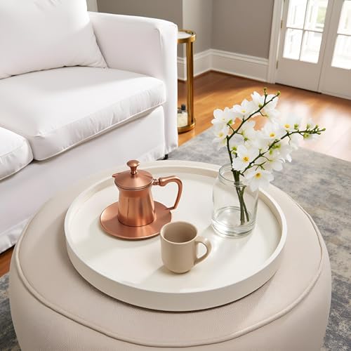 20 Inch Round Ottoman Tray - Faux Leather Large Serving for
