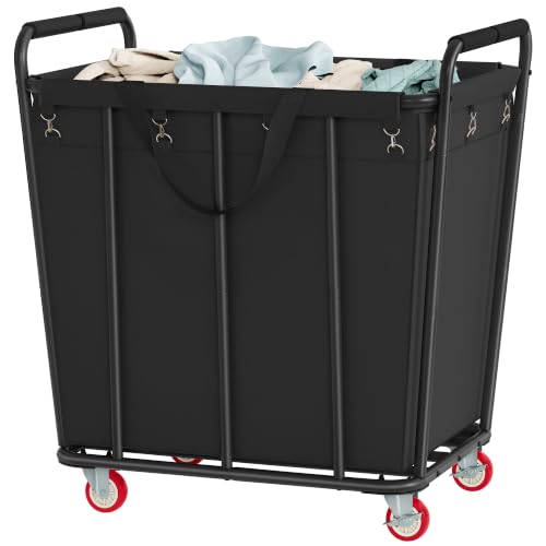 Hoctieon 400L Heavy Duty Laundry Cart with Wheels - Black Industrial Rolling Hamper