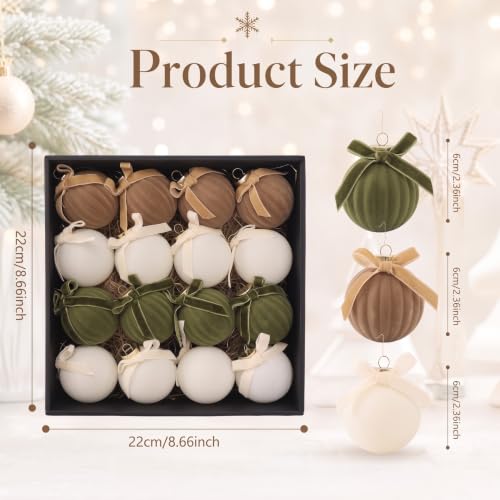 Gnomdcer Velvet Christmas Ball Ornaments 16 Pack Multicolor 2.36in/6cm