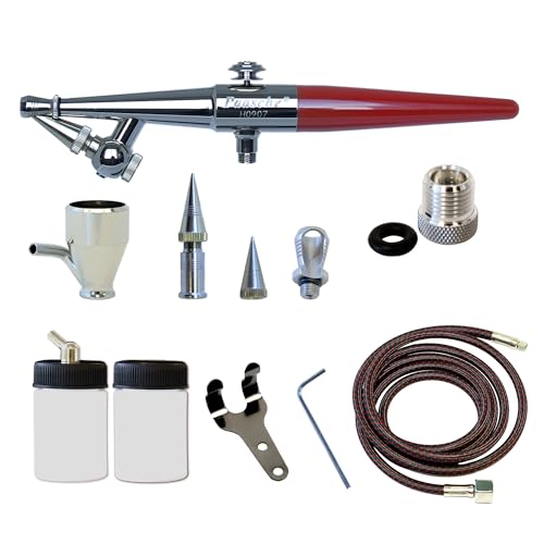 Single Action Siphon Feed Airbrush Set with Multiple Head Sizes for Hobby & Craft