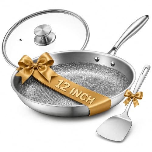Voivey 12-Inch Titanium Frying Pan Set with Lid & Spatula, Non-Stick, Oven & Dishwasher Safe