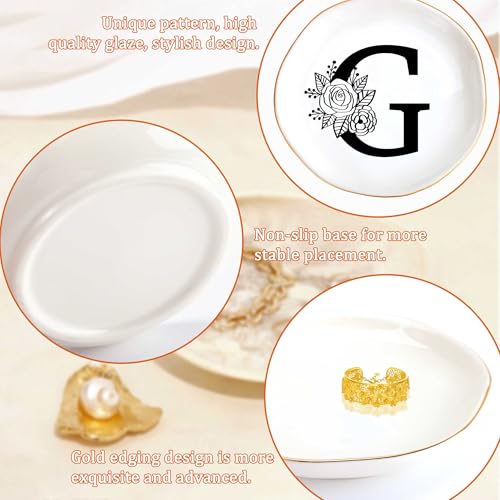 JoycuFF Initial G Ceramic Jewelry Tray 1-G — Bridesmaid Gifts, Trinket Dish for Rings, Earrings, Necklaces, Bracelets & Keys