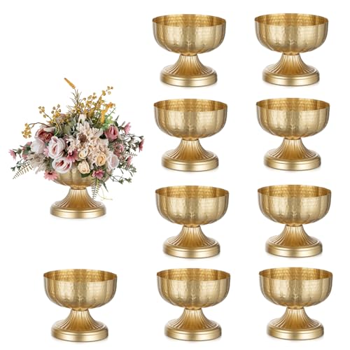 Hammered Gold Compote Vases Set of 10 - Elegant Centerpieces for Decor