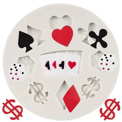 Poker Silicone Molds Playing Cards Hearts Diamonds Spades Clubs Fondant Mold for Casino Themed Cake Decoration Cupcake Topper Chocolate Candy Polymer Clay Gum Paste