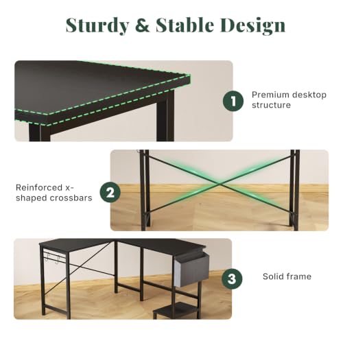 L Shaped Computer Gaming Desk with PC Stand and Reversible Design for Home Office