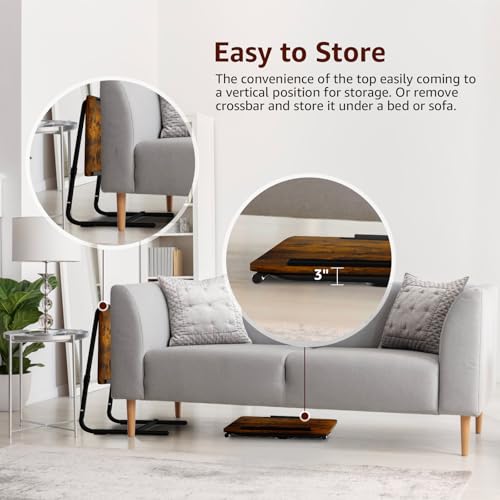 Rustic Folding TV Trays Set of 2 - Adjustable Height Wooden Couch Tables with Cup Holder