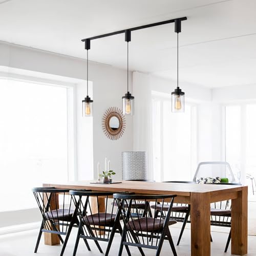 Mirrea Black H-Type Track Lighting Pendants, Adjustable 3-Pack - E26 Compatible