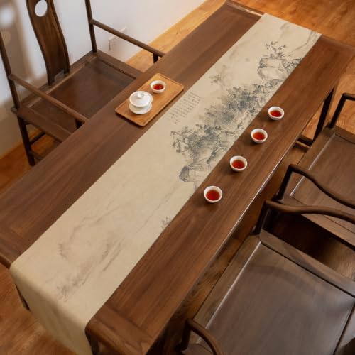 Chinese Table Runner 13x118 Inch Extra Long Cotton Linen Decor