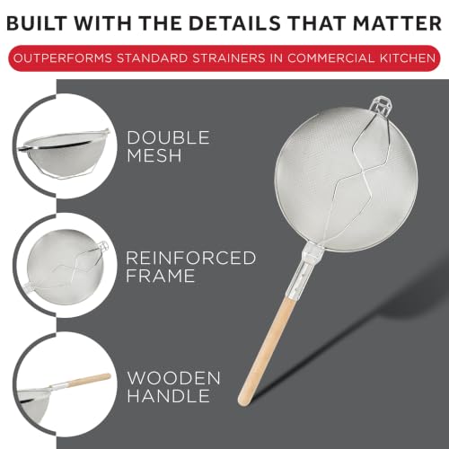 14-Inch Double Mesh Steel Strainer - Tin-Plated Kitchen Filter