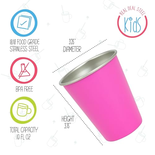 Kids Rainbow Steel Cups 8 Pack - BPA Free 10oz Metal Drinking Cups - Food Grade & Shatterproof